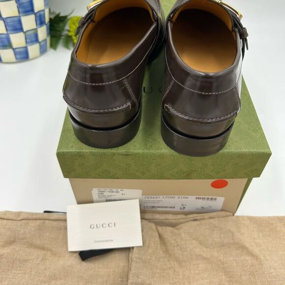 Men’s Gucci interlocking G leather loafers size 8.5 fits 9.5 US made in Italy - Picture 7 of 9